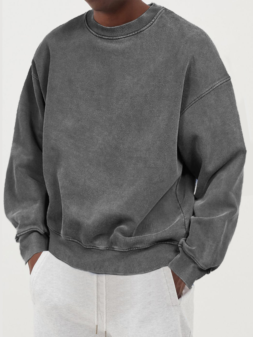 Men's Distressed Washed Cotton Round Neck Long-sleeved Sweatshirts