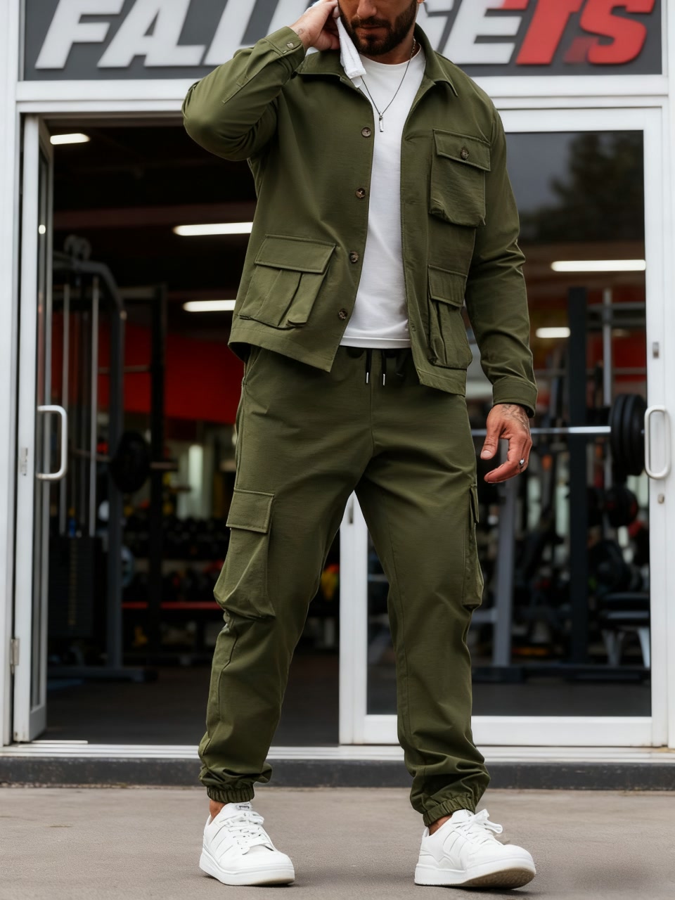 💥Clearance sale! Men's Solid Color Pocket Button Front Shirt & Pants Two-Piece Set, Casual Long Sleeve Collar Top & Trousers Set, Men's Spring & Fall Clothes