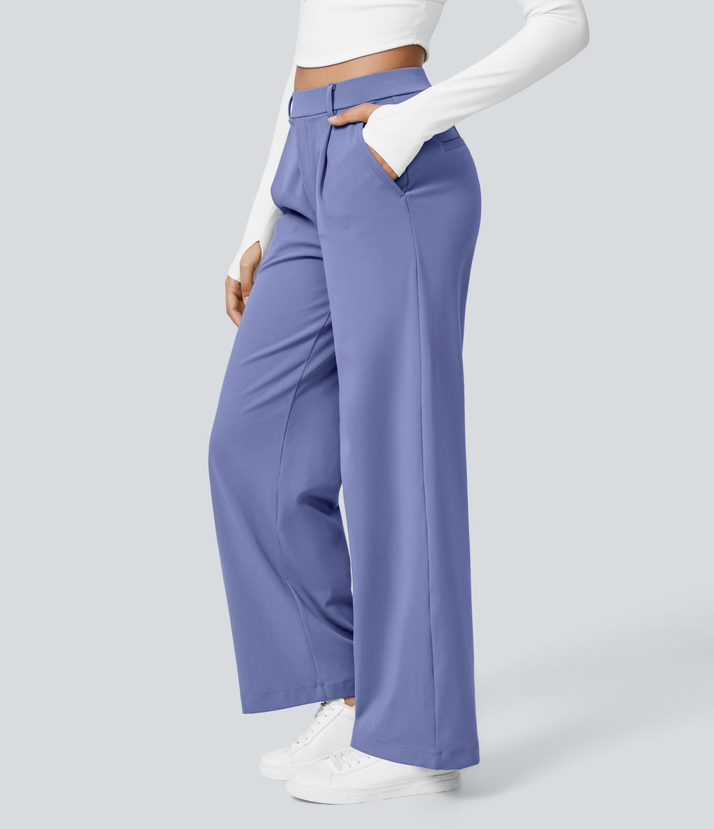 Factory Outlet - High Waisted Side Pocket Straight Leg Work Suit Pants