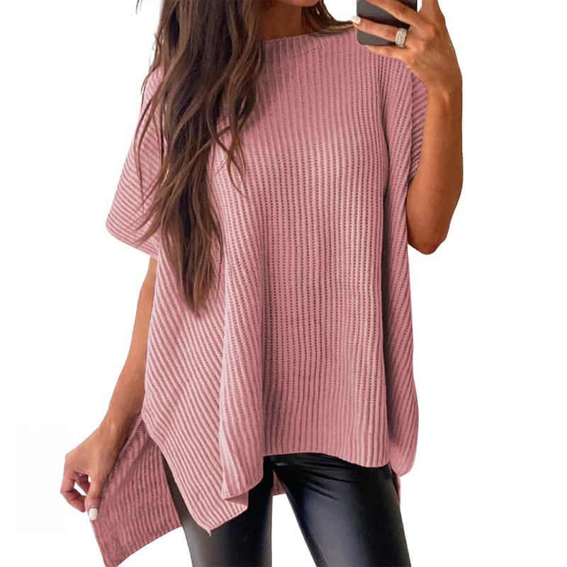 2025 Summer Women's Casual Crew Neck Drop Shoulder Loose Fit Short Sleeve Knit Pullover