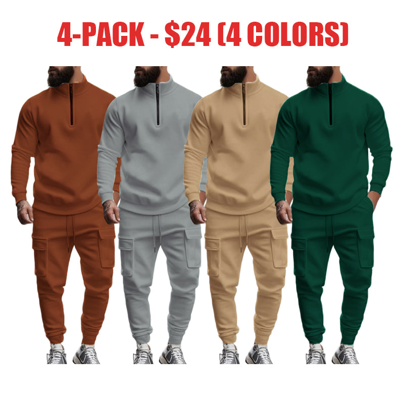 🚀New Arrival 🎃 Men's Casual Fleece Lined Zipper Work Pants Set, Thick Fabric Warm Long Trousers for Fall & Winter