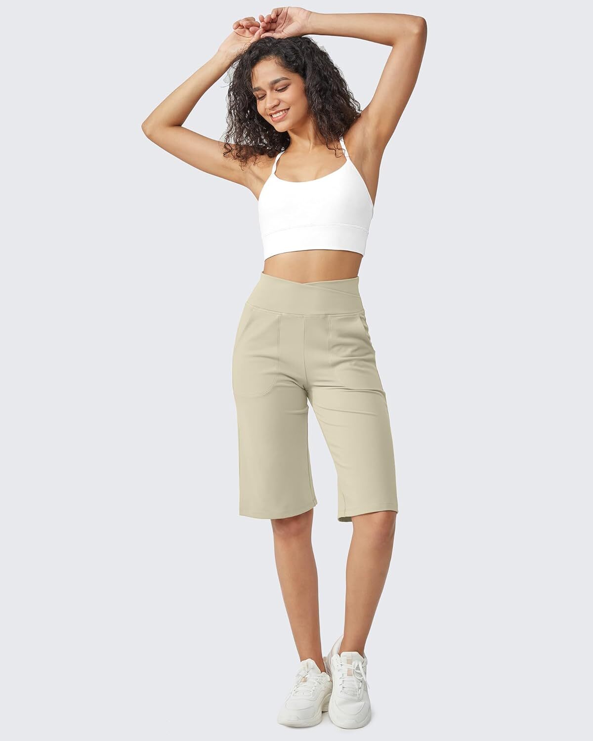 Capri Pants for Women -Knee Length Wide Leg Yoga Capris Dressy Casual Summer Crop Pants with Pockets