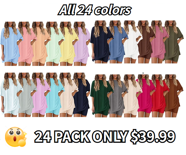 🔥Women's Two Piece Lounge Set 2025 Summer Casual Oversized Shirts Biker Shorts Matching Airport Travel Outfit