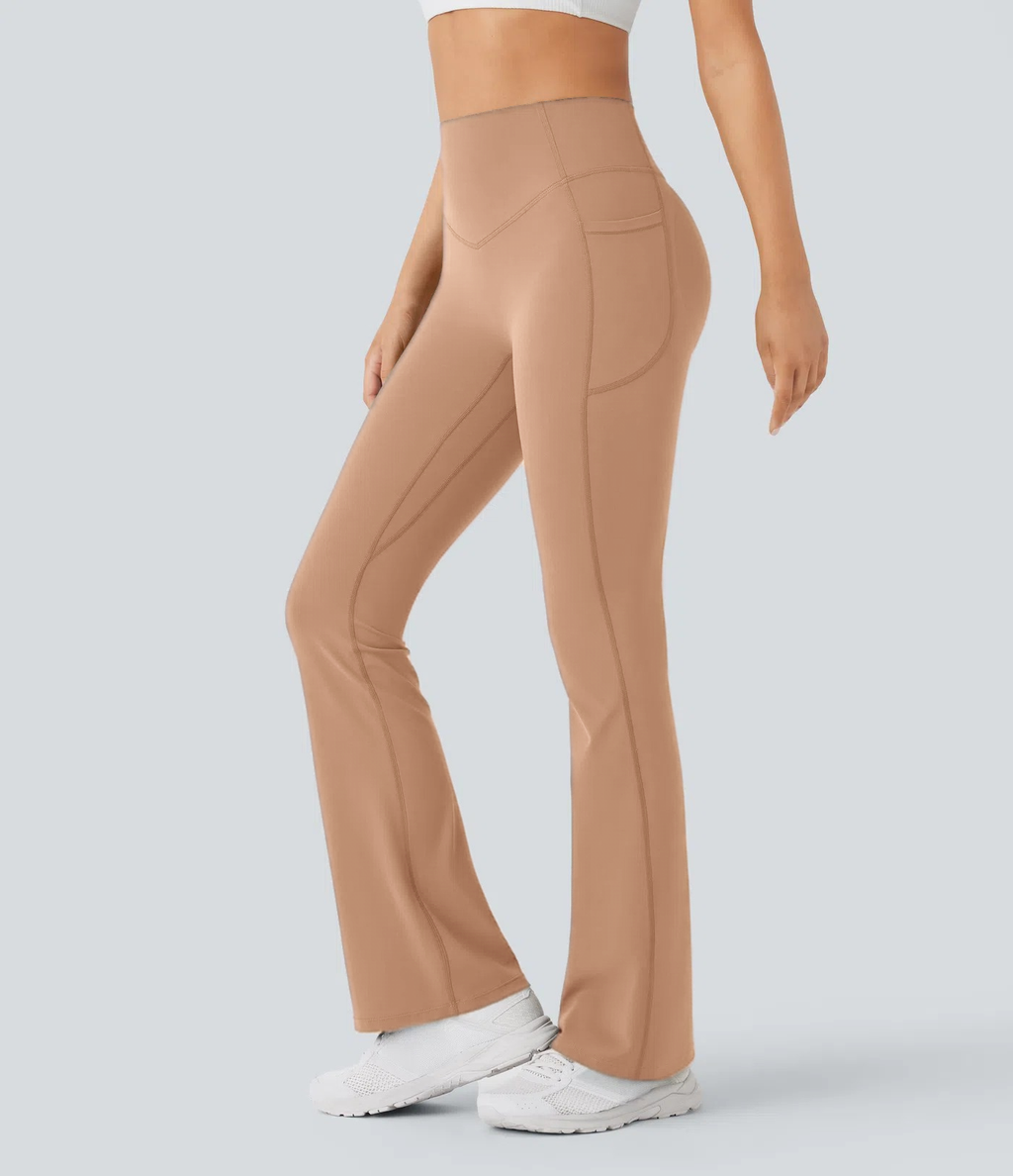 High Waisted Scrunch Butt Lifting Tummy Control Pocket Shaping Yoga Bootcut Leggings