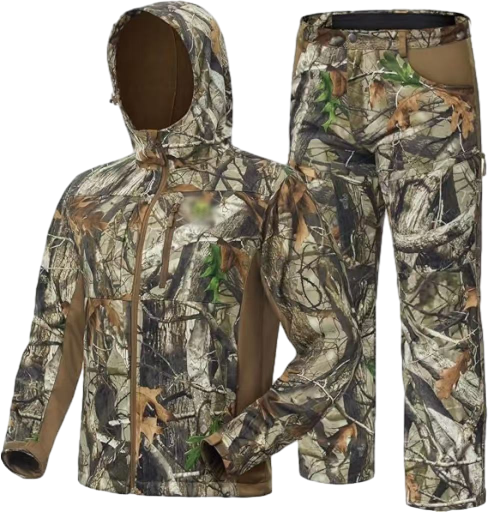 Men’s 2-Pack Fleece-Lined Hunting Jacket & Pants Set – Water-Resistant, Silent, Safety Harness Compatible