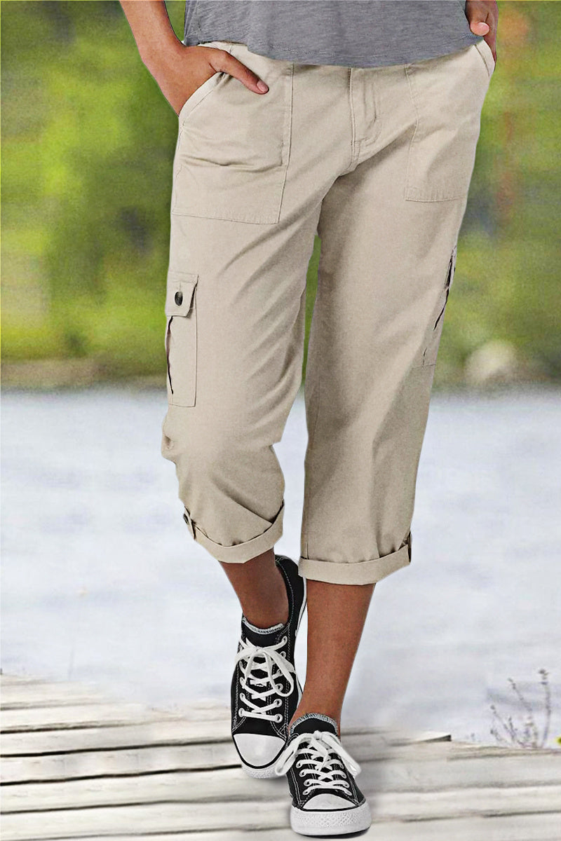 🔥Roll Tab Hem Multi Pocket Capri Mid Waist Cargo Pants🔥