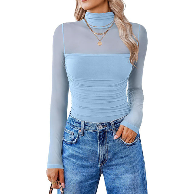 💝Autumn Specials💝Women's Long Sleeve Tights Turtleneck Shapewear Bodysuit Mesh Bodysuit Shirt
