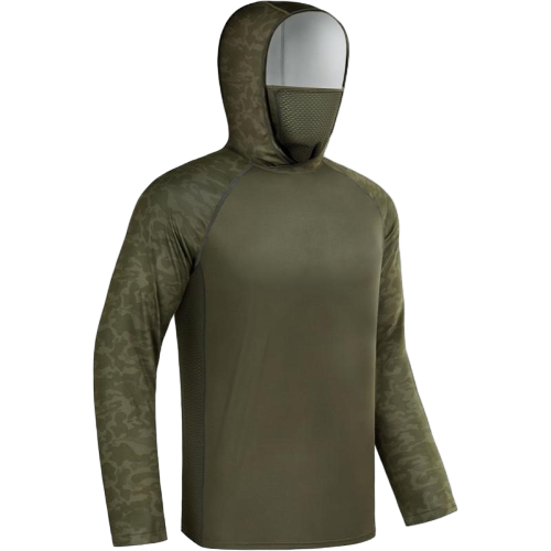 UPF 50+ Sun UV Protection Hoodie Shirts, Men Raglan Long Sleeve Lightweight Quick Dry Breathable Cooling Rash Guard with Mask Neck Gaiter for Outdoor