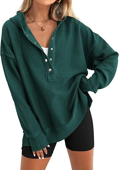 Women’s Casual V-Neck Button-Up Hoodie with Side Slits