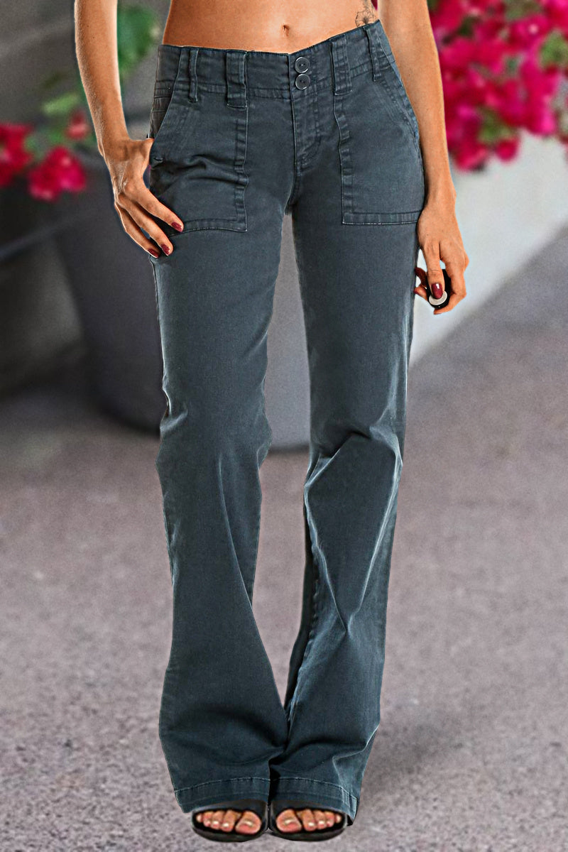 ⚡FINAL SALE⚡- Double Button Mid Waist Straight Leg Pants