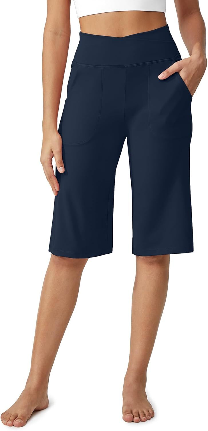 Capri Pants for Women -Knee Length Wide Leg Yoga Capris Dressy Casual Summer Crop Pants with Pockets