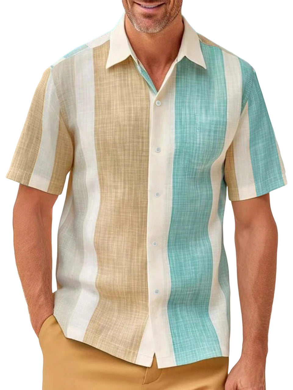 Men's Hawaiian Stripe Color Block Short Sleeve Shirt