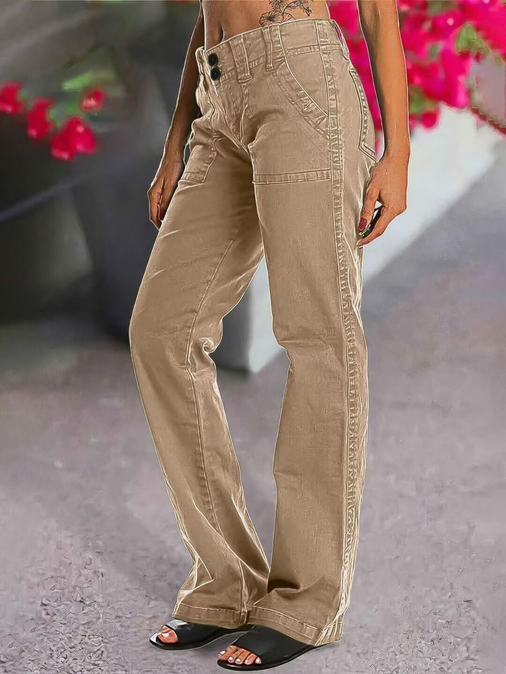 ⚡FINAL SALE⚡- Double Button Mid Waist Straight Leg Pants