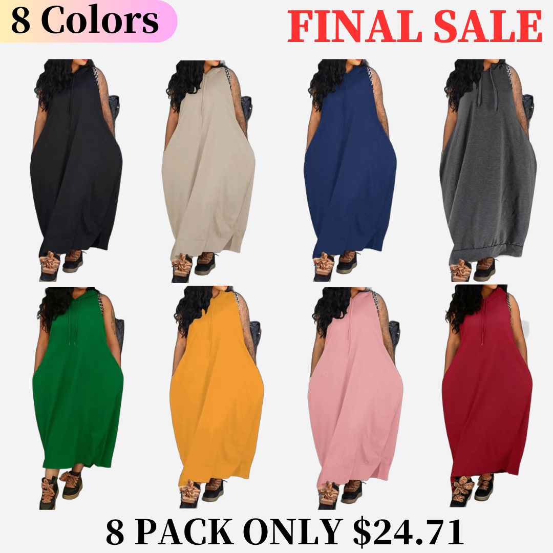 🔥Last day promotion⏰-Women's Plain Drawstring Hooded Tank Dress, Casual Pocket Sleeveless Maxi Dress for Summer, Fashion Women's Clothing for Daily Wear