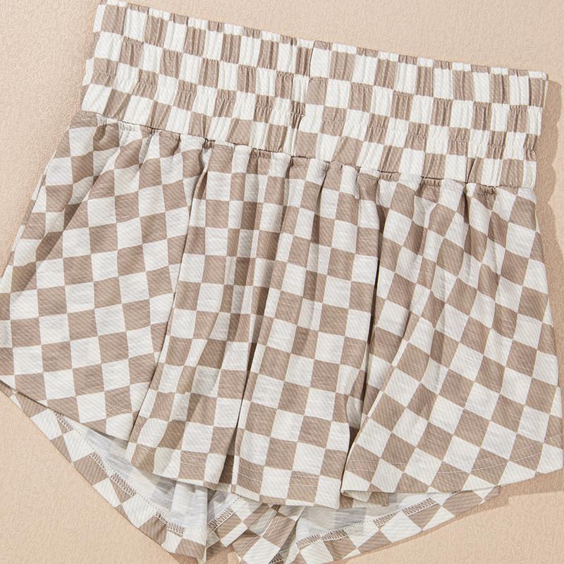 Women‘s Two Piece Set Checkerboard T Shirt and Ruffle High Waist Skort Set 2025 Summer Casual Sets for Daily Wear