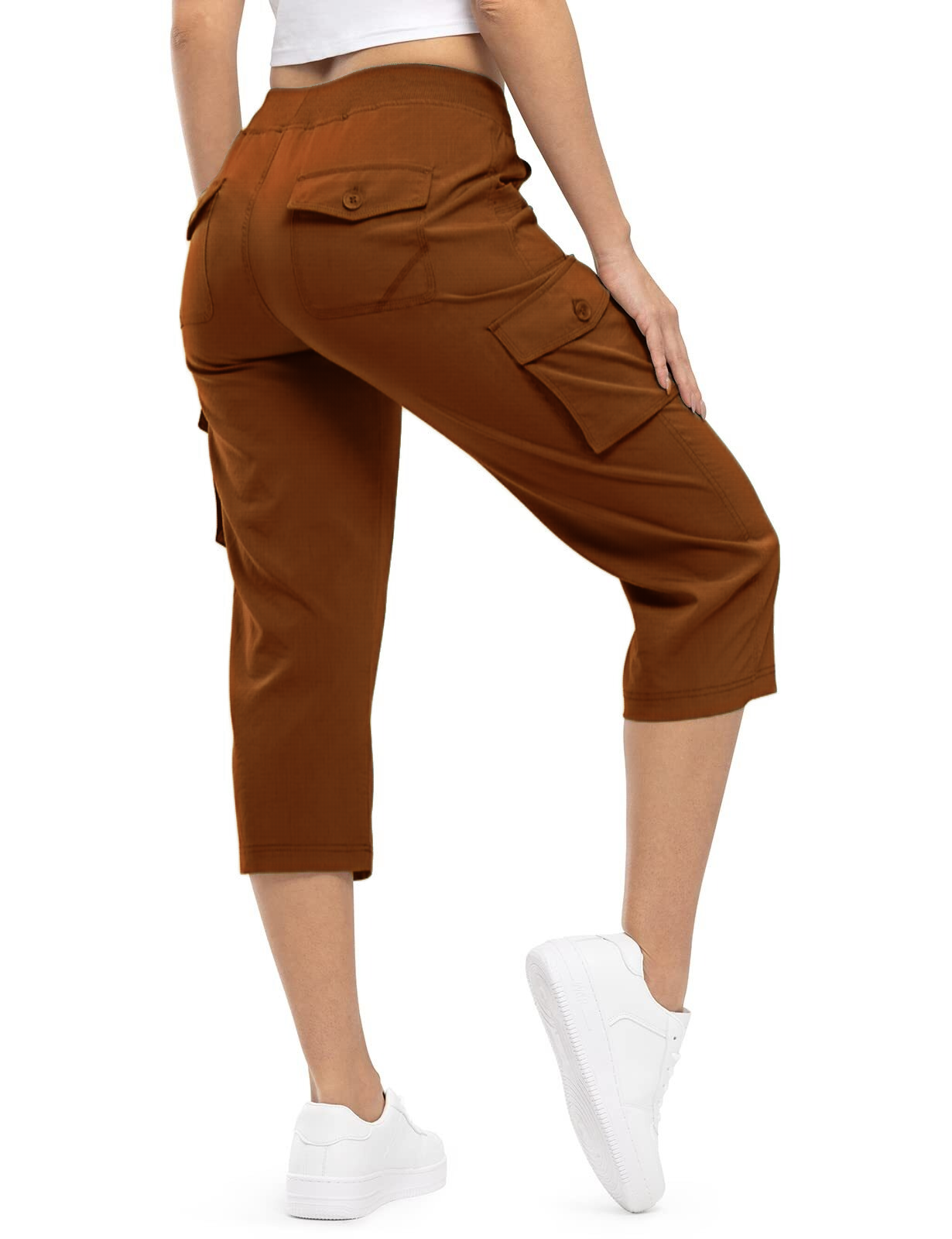 Womens Cargo Capris Lightweight Hiking Pants 6 Pockets Quick Dry Casual Outdoor Trip Loose Shorts Cropped Cotton