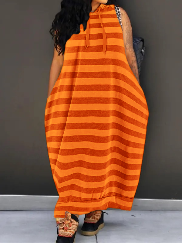 🔥Last day promotion⏰-Women's Plain Drawstring Hooded Tank Dress, Casual Pocket Sleeveless Maxi Dress for Summer, Fashion Women's Clothing for Daily Wear