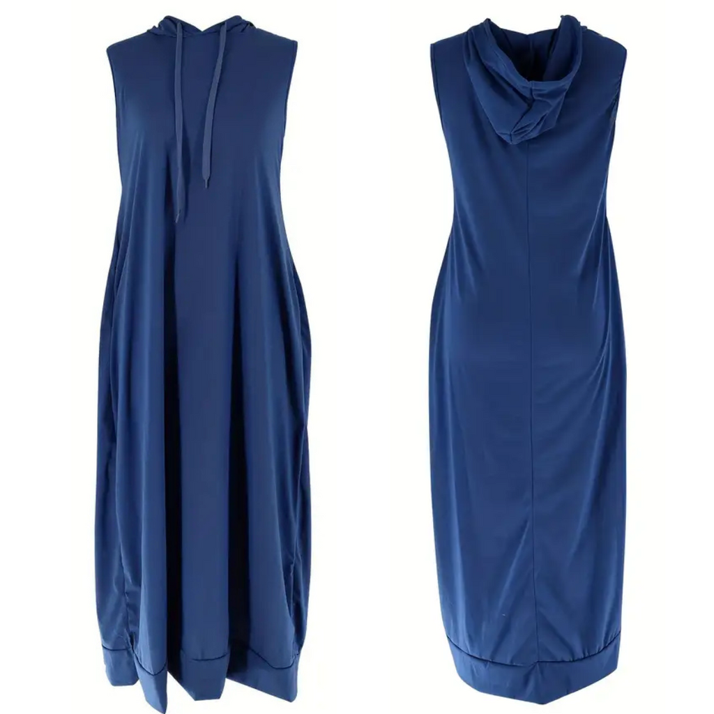 🔥Last day promotion⏰-Women's Plain Drawstring Hooded Tank Dress, Casual Pocket Sleeveless Maxi Dress for Summer, Fashion Women's Clothing for Daily Wear