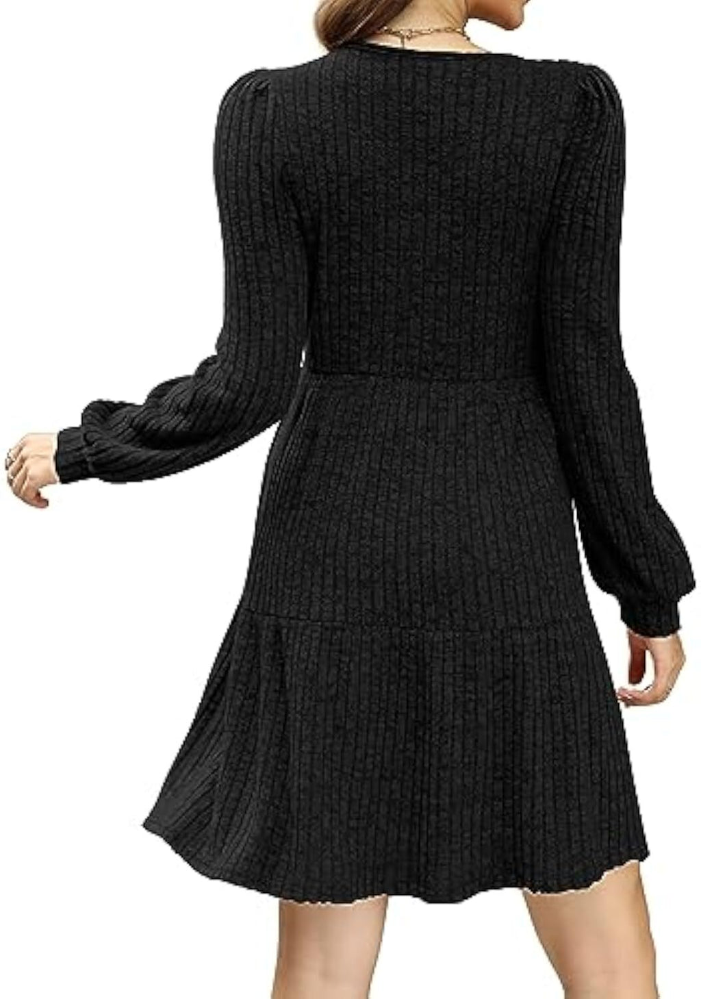 🔥Womens Square Neck Long Sleeve Fall Dresses Casual Babydoll Sweater Dress