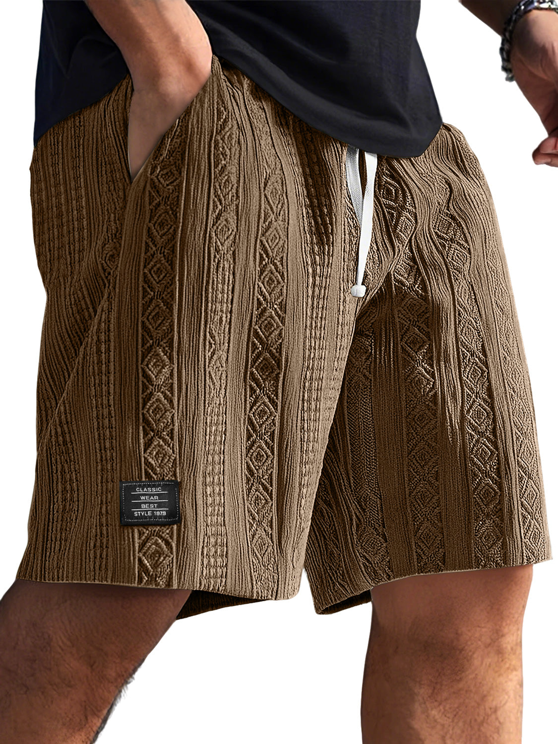 Men's Daily Jacquard Texture Embroidered Logo Casual Comfort Shorts