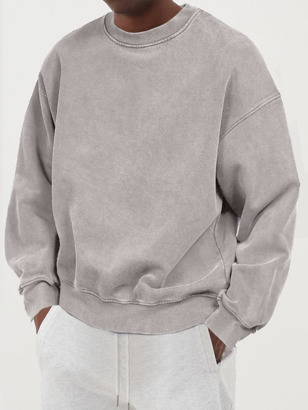 Men's Distressed Washed Cotton Round Neck Long-sleeved Sweatshirts