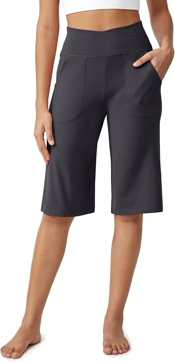 Capri Pants for Women -Knee Length Wide Leg Yoga Capris Dressy Casual Summer Crop Pants with Pockets