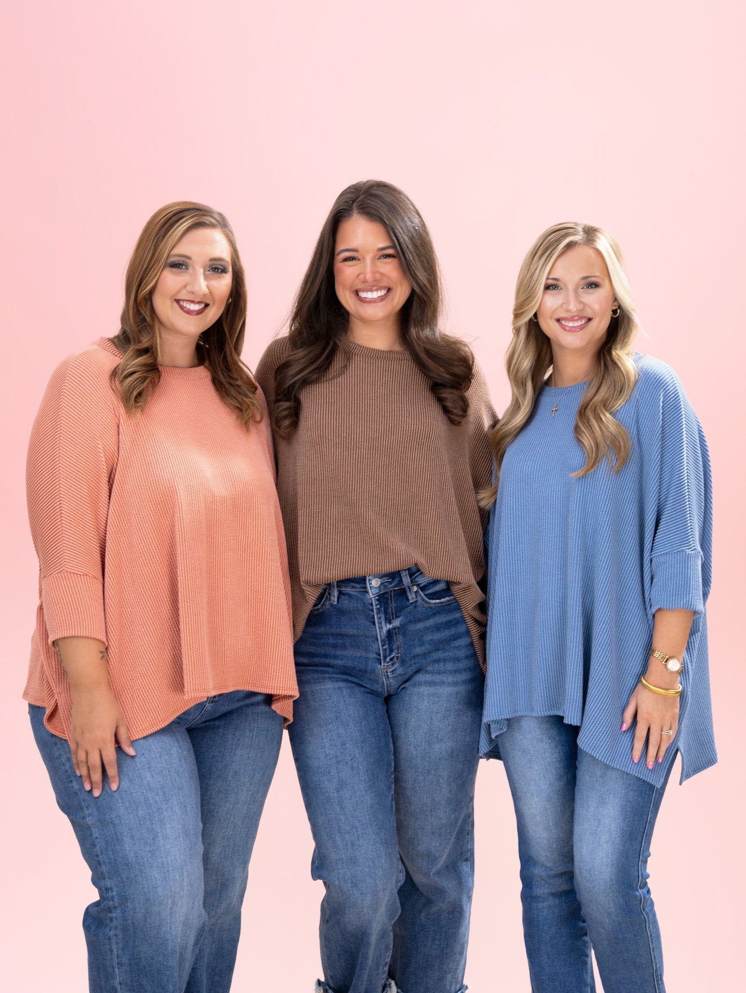 Raised Rib Easy Fit 3/4 Sleeve Top | Reg - Plus