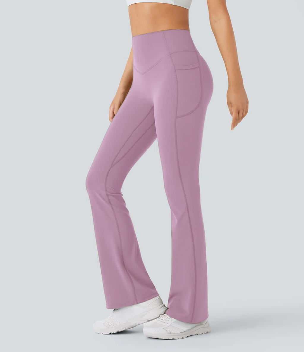 High Waisted Scrunch Butt Lifting Tummy Control Pocket Shaping Yoga Bootcut Leggings