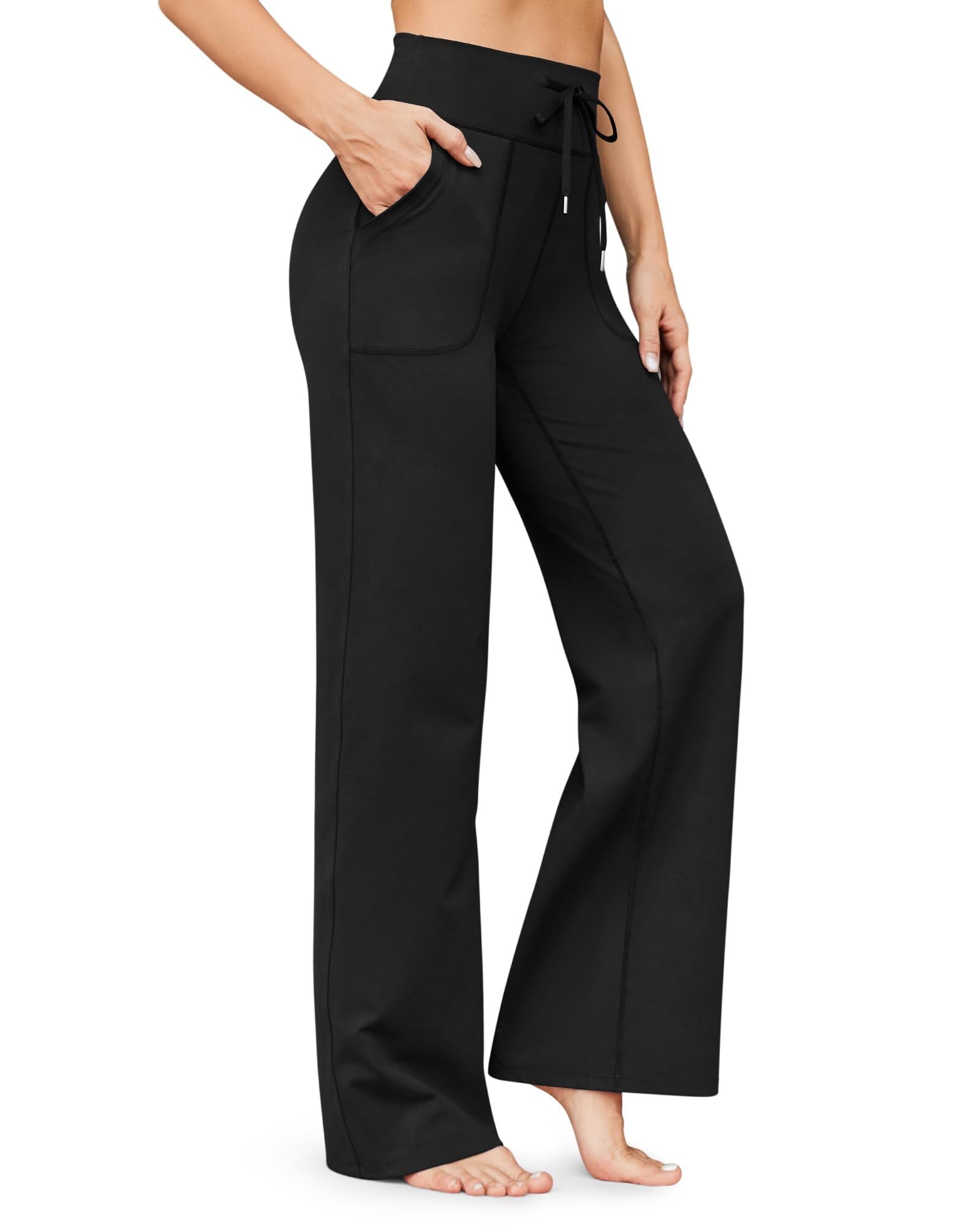 Women's Wide Leg Pants Yoga Pants High Waisted Sports Pants with Pockets Elastic Casual Comfort Pants
