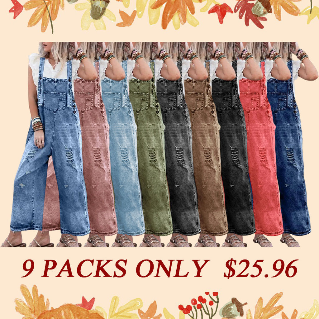 Women's Denim Overalls Casual Jumpsuits Loose Fit Adjustable Strap Distressed Bib Jeans Overall Jumpsuits