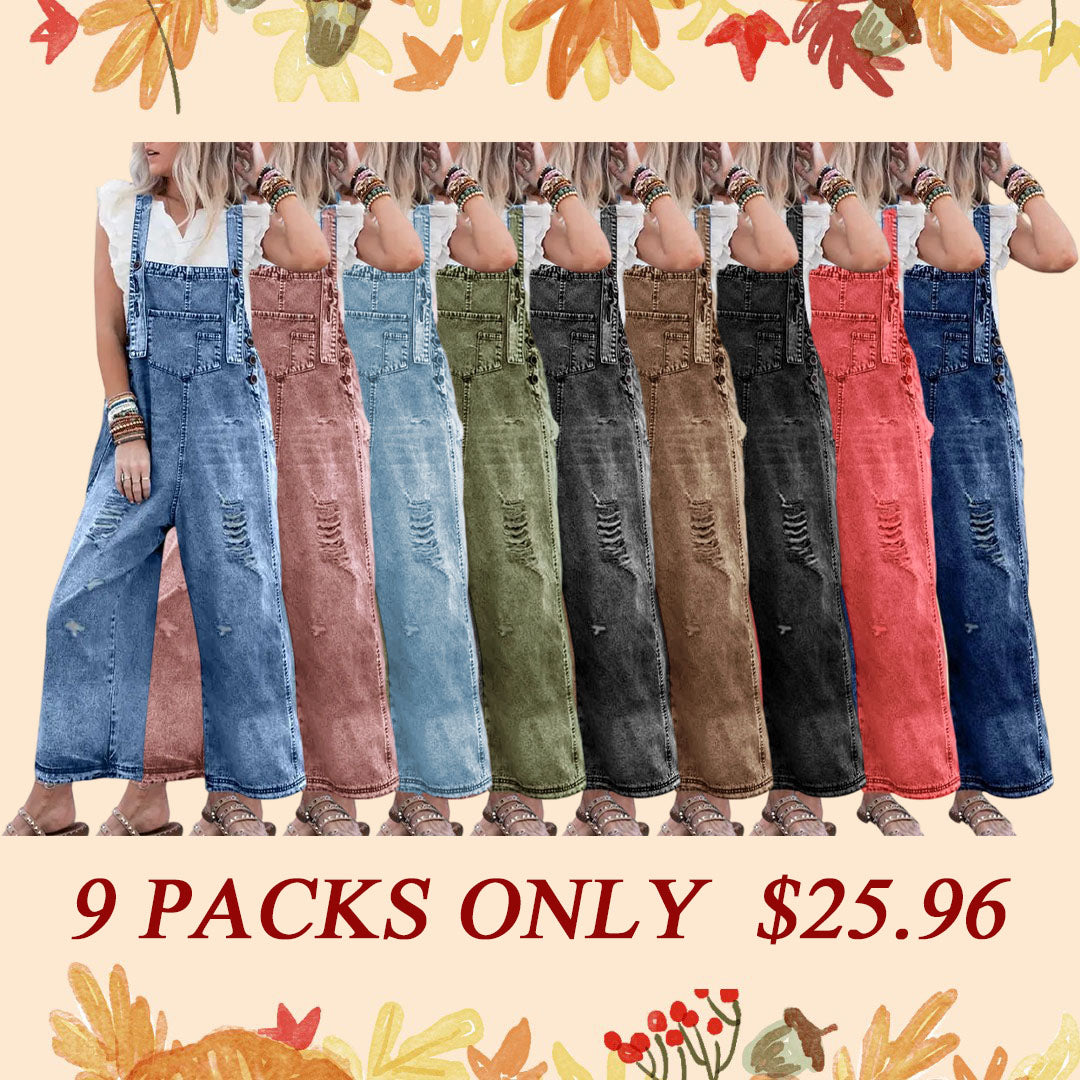 Women's Denim Overalls Casual Jumpsuits Loose Fit Adjustable Strap Distressed Bib Jeans Overall Jumpsuits