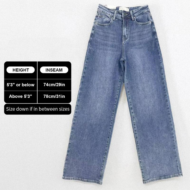 Women's High-Waist Stretch Wide-Leg Jeans – Trendy Multi-Pocket Denim Pants