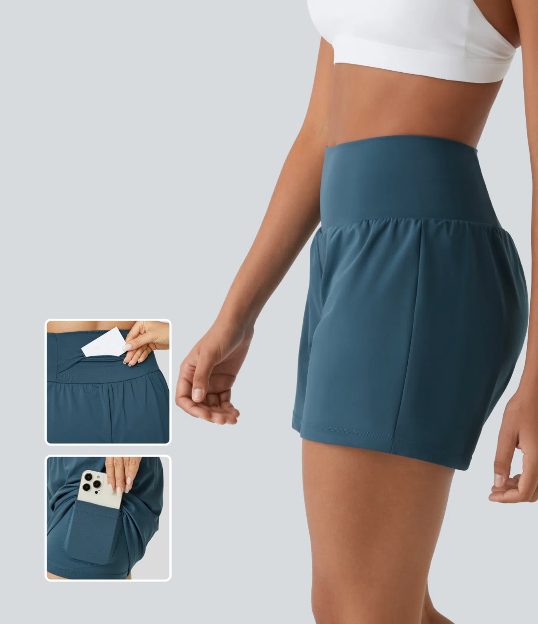 🔥Flash Sale⚡Super High Waisted Back Pocket & Side Hidden Pocket 2-in-1 Yoga Shorts