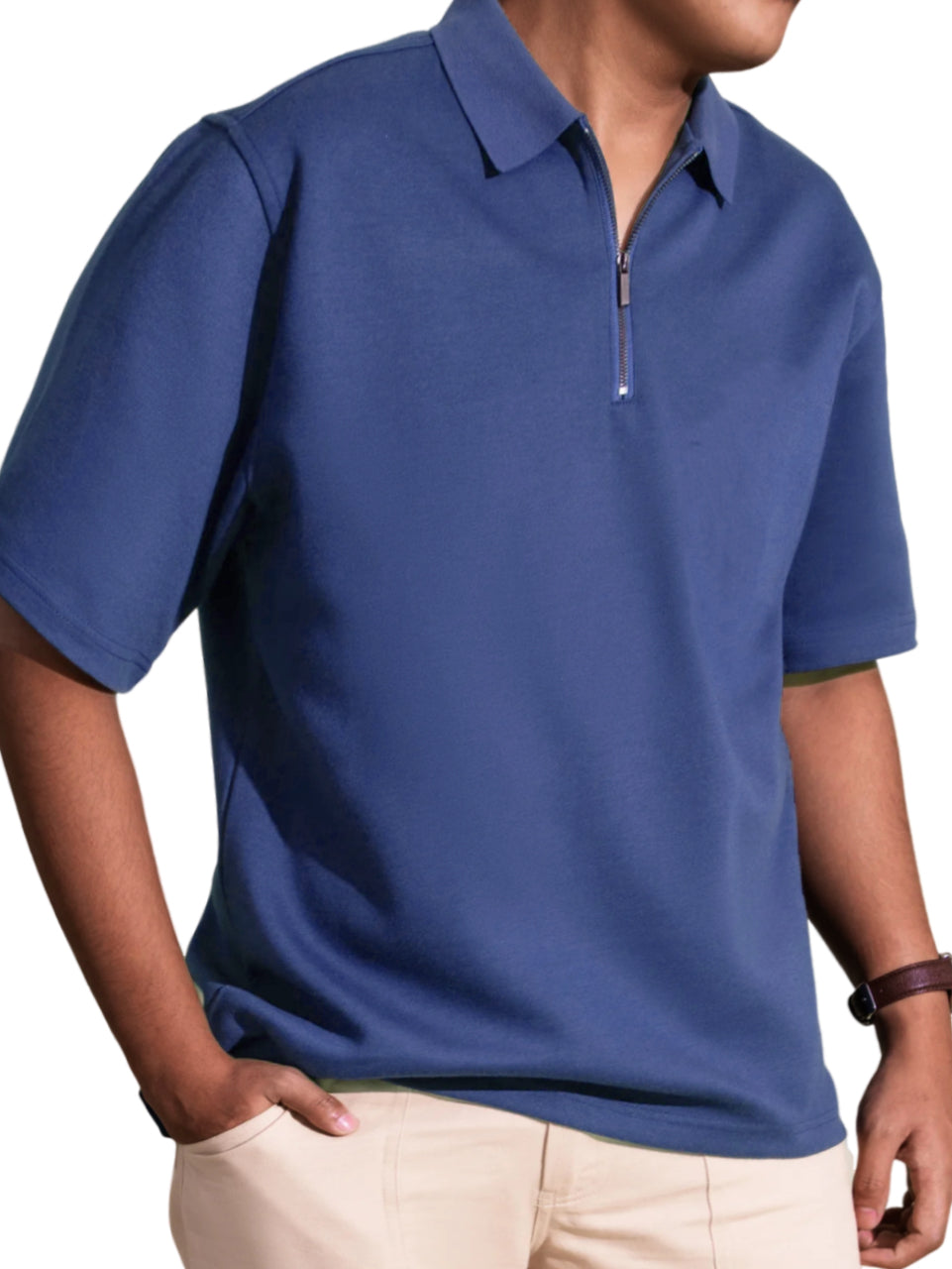 Men's Casual Comfort Zip Short Sleeve Polo Shirt