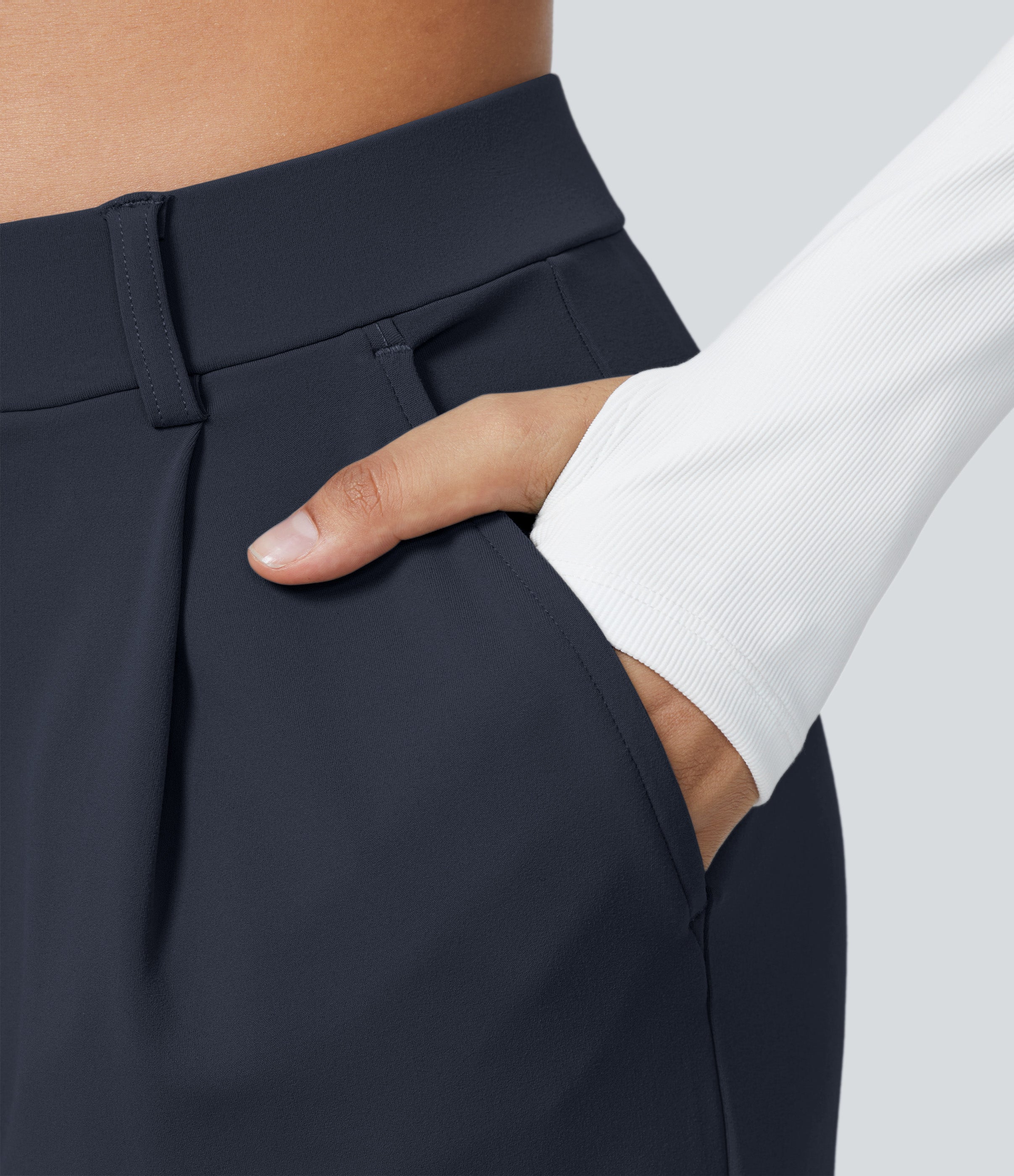 Factory Outlet - High Waisted Side Pocket Straight Leg Work Suit Pants