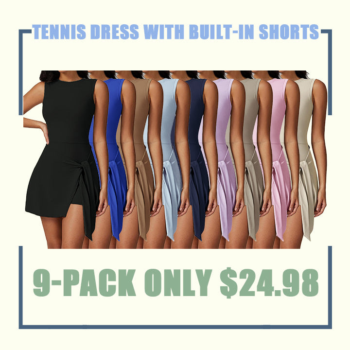 Womens Tennis Dress Wrap Skirt Built in Shorts Sleeveless Golf Athletic Romper Sundress Tie Front Summer Mini Dresses