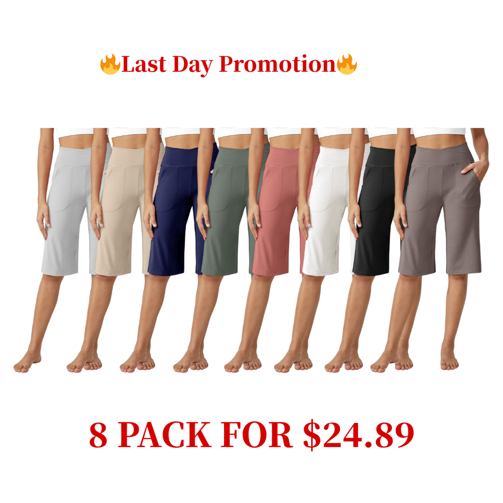 Capri Pants for Women -Knee Length Wide Leg Yoga Capris Dressy Casual Summer Crop Pants with Pockets