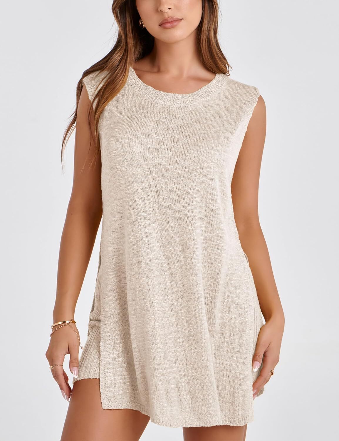 Women 2 Piece Outfits Lounge Sets Summer Knit Sleeveless Top and Shorts Sweater Set