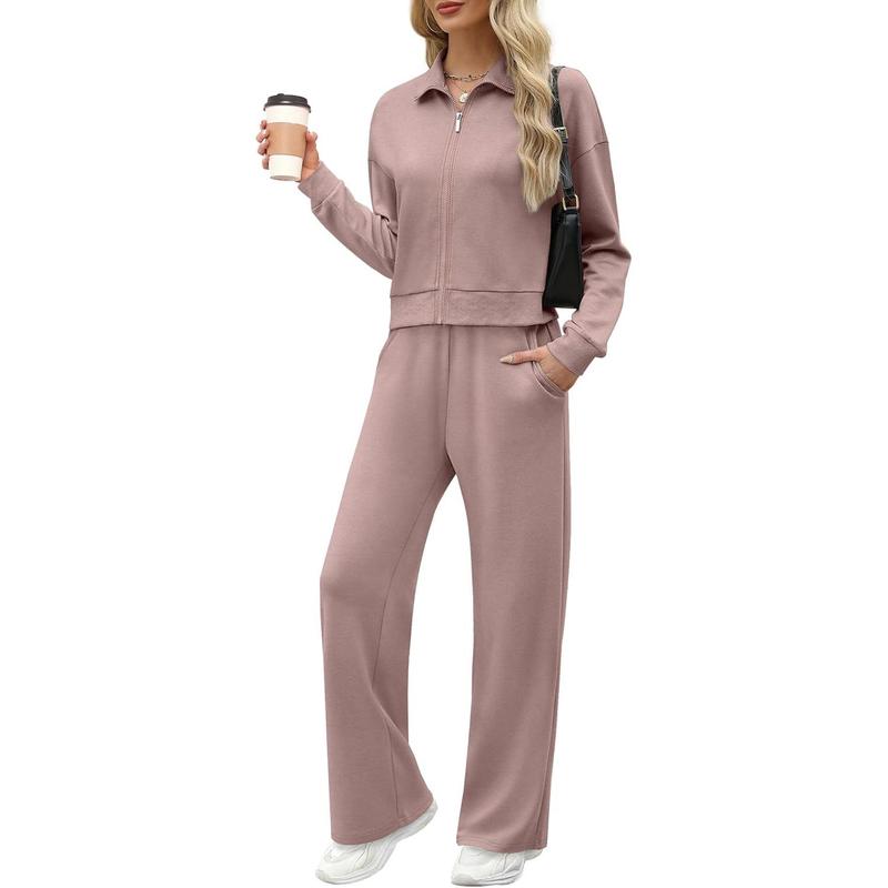 Women's 2 Piece Outfit Fleece Sweatsuit Casual Lounge Matching Sets Crewneck Loose Fit Cozy Sweatshirt & Straight Leg Sweatpants Womenswear