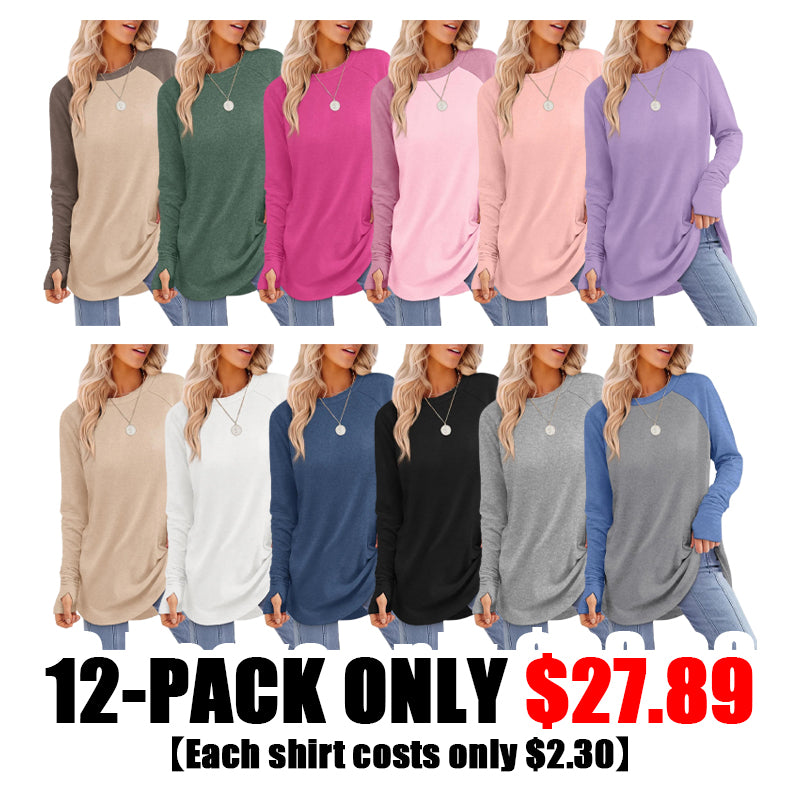 ⏰Hot Sale-Womens Long Sleeve Thumb Hole Shirts Tunic Tops to Wear with Leggings