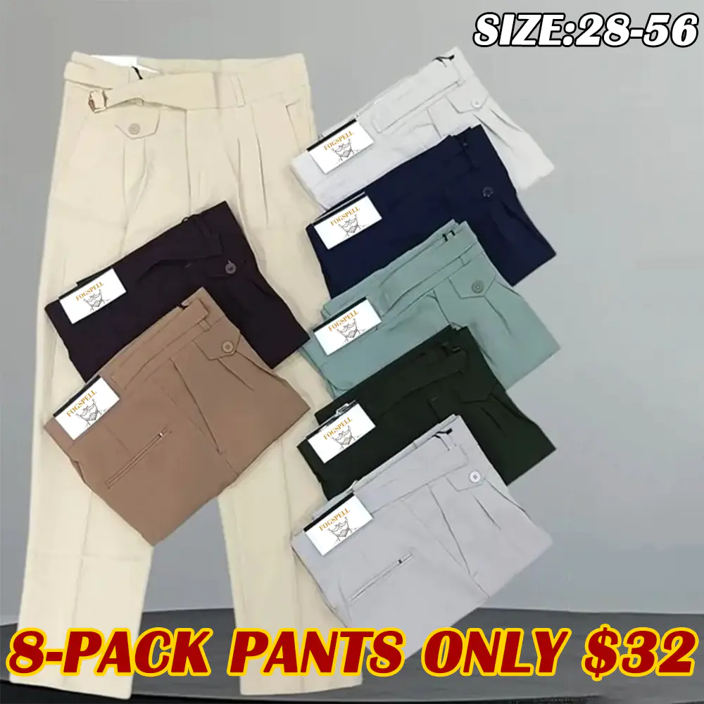 Men's Stretch Gurkha Pants Slim Fit Dress Pants for Men Expandable Waist Dress Pants