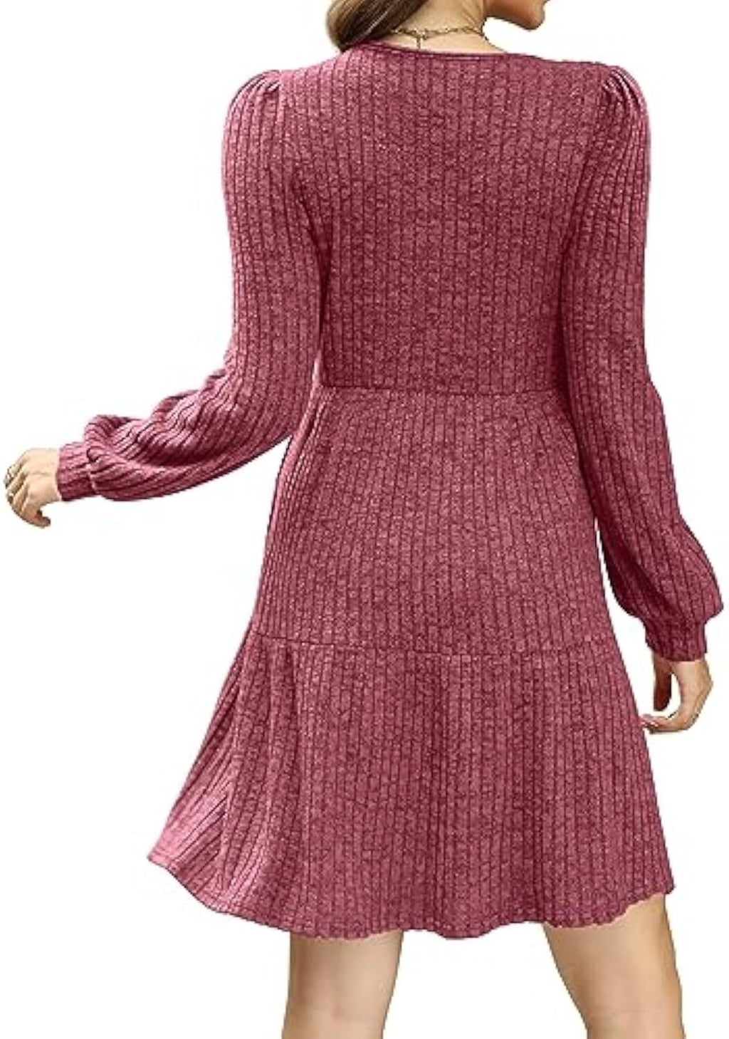 🔥Womens Square Neck Long Sleeve Fall Dresses Casual Babydoll Sweater Dress