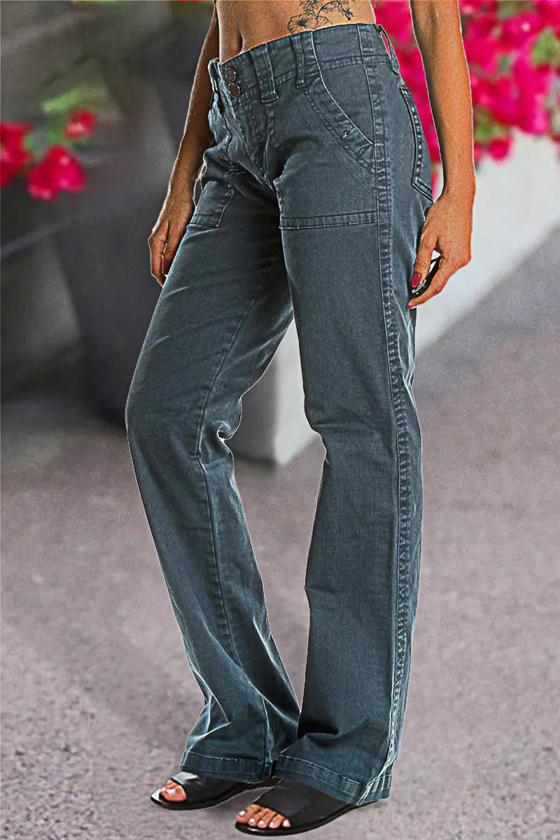 ⚡FINAL SALE⚡- Double Button Mid Waist Straight Leg Pants