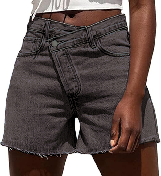 Womens High Waisted Vintage Crossover Denim Shorts with Stretch
