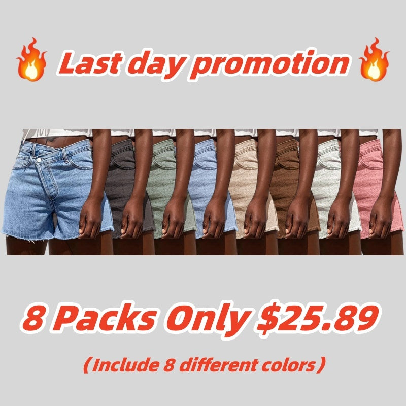 Womens High Waisted Vintage Crossover Denim Shorts with Stretch