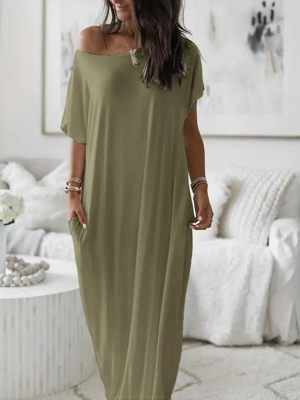 Bloomcin Women's Short Sleeve Loose Long Maxi Lounge Dress with Pockets