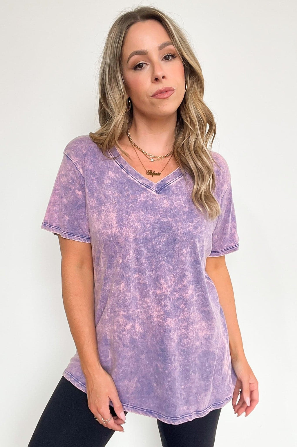 Soliel Acid Wash V-Neck Relaxed Fit Top - BACK IN STOCK