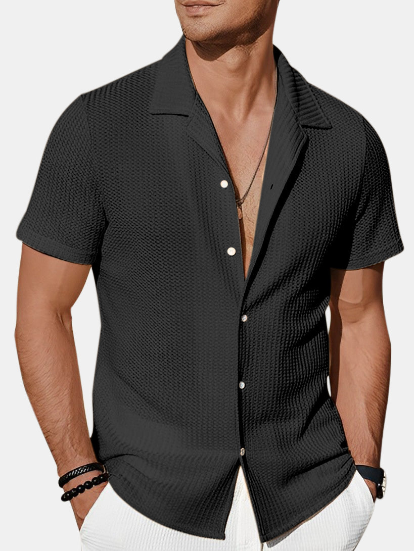 Men's Summer Fashion Solid Color Hollow Short Sleeve Shirt