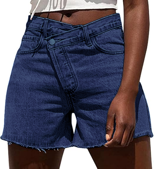 Womens High Waisted Vintage Crossover Denim Shorts with Stretch