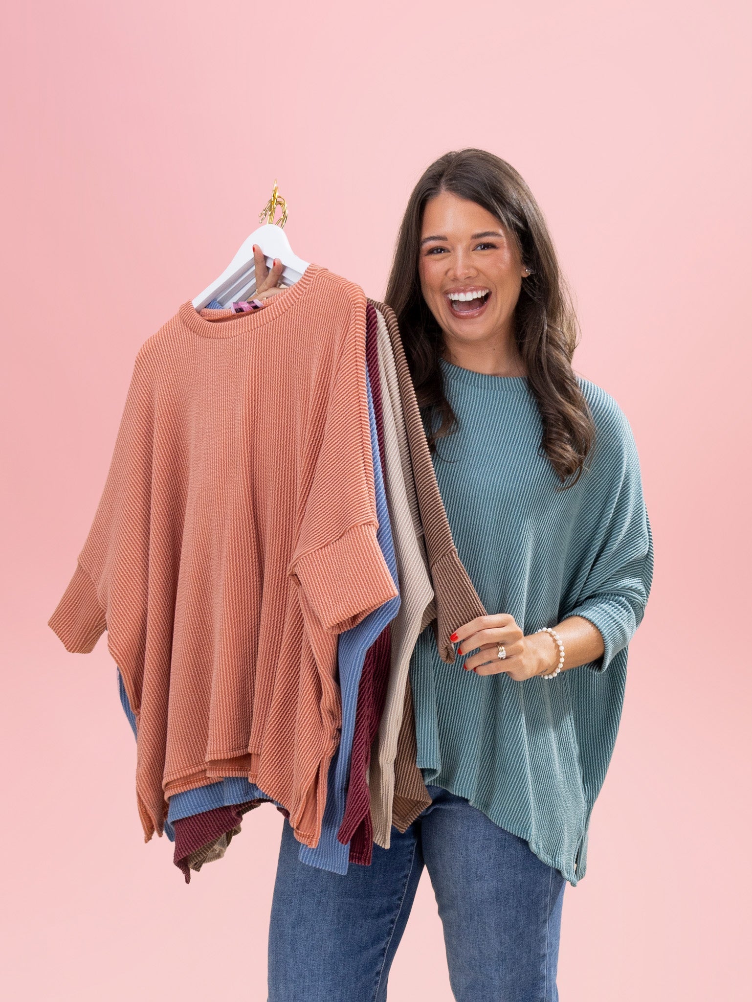 Raised Rib Easy Fit 3/4 Sleeve Top | Reg - Plus